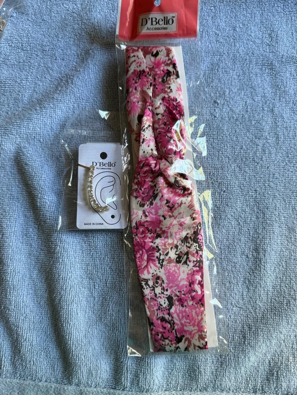Pink Floral Knotted Headband and single earring
